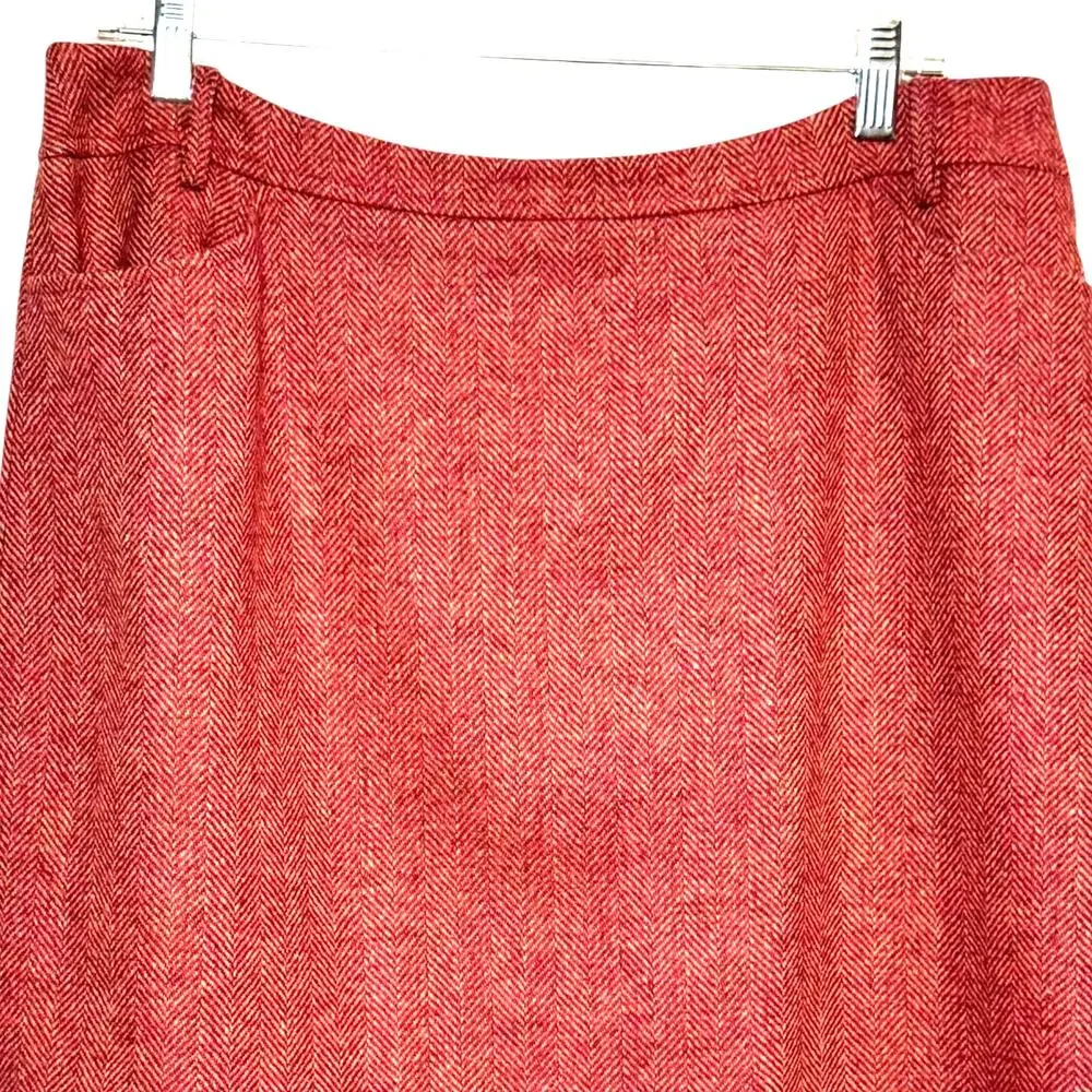 Vtg 1990's Lands End 100% Wool Pink Herringbone Size 16 Skirt with Pockets
